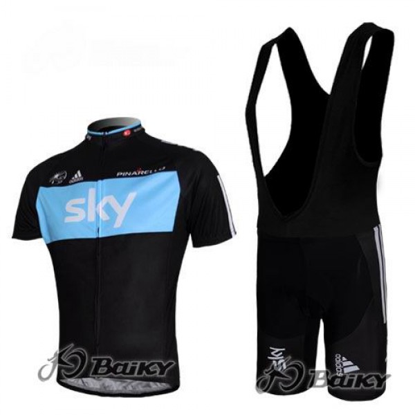 SKY Pro Team Fahrradbekleidung Satz Fahrradtrikot Kurzarm Trikot und Kurz Trägerhose Schwarz Blau