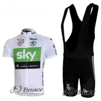 SKY Pro Team Fahrradbekleidung Satz Fahrradtrikot Kurzarm Trikot und Kurz Trägerhose Weiß Grün