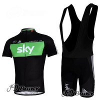 SKY Pro Team Fahrradbekleidung Satz Fahrradtrikot Kurzarm Trikot und Kurz Trägerhose Schwarz Grün