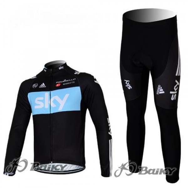 Sky Pinarello Pro Team Fahrradbekleidung Radtrikot Satz Langarm und Lange Fahrradhose Schwarz Blau
