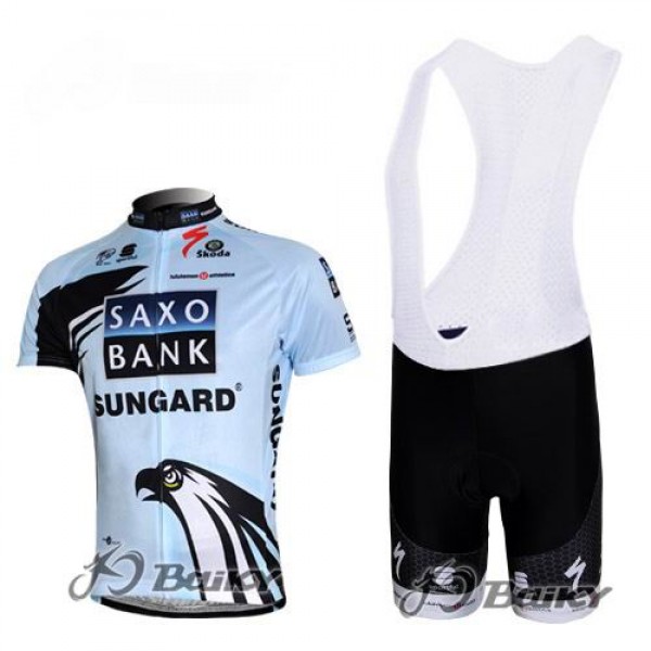Saxo Bank Sungard Pro Team Fahrradbekleidung Satz Fahrradtrikot Kurzarm Trikot und Kurz Trägerhose Weiß