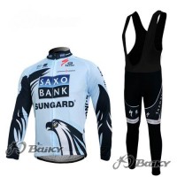 Saxo Bank Sungard Pro Team Fahrradbekleidung Radtrikot Satz Langarm und Lange Trägerhose Weiß Schwarz