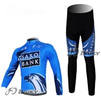 Saxo Bank Sungard Pro Team Fahrradbekleidung Radtrikot Satz Langarm und Lange Fahrradhose Blau Schwarz