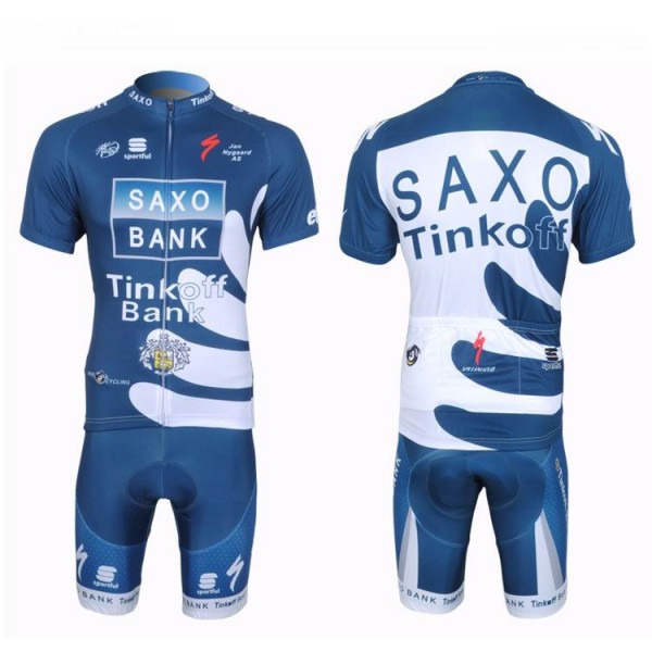 2013 Saxo Bank Tinkoff Pro Team Radtrikot Kurzarm und Kurz Radhose Kits Blau