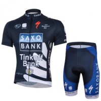 2013 Saxo Bank Tinkoff Pro Team Radtrikot Kurzarm und Kurz Radhose Kits Dunkel Blau