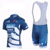 2013 Saxo Bank Tinkoff Pro Team Fahrradbekleidung Satz Fahrradtrikot Kurzarm Trikot und Kurz Trägerhose Dunkel Blau