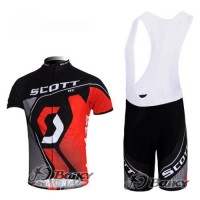 Scott Racing Team Fahrradbekleidung Satz Fahrradtrikot Kurzarm Trikot und Kurz Trägerhose Schwarz Rot