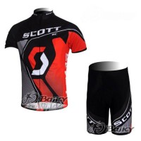 Scott Racing Team Radbekleidung Radtrikot Kurzarm und Fahrradhosen Kurz Schwarz Rot