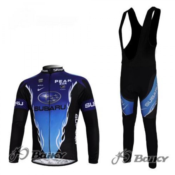 Subaru Peak Bar Team Fahrradbekleidung Radtrikot Satz Langarm und Lange Trägerhose Schwarz Blau