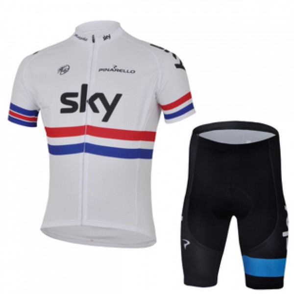 2013 Team Sky Radtrikot Kurzarm und Kurz Radhose Kits Weiß Blau Schwarz