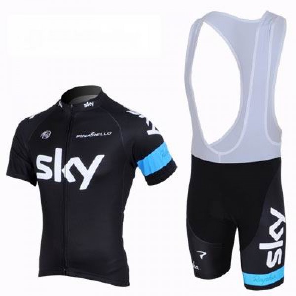 2013 Team Sky Fahrradbekleidung Satz Fahrradtrikot Kurzarm Trikot und Kurz Trägerhose Schwarz Blau