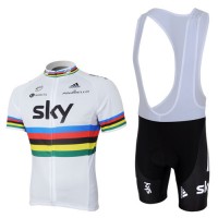 2013 Team Sky UCI Fahrradbekleidung Satz Fahrradtrikot Kurzarm Trikot und Kurz Trägerhose Weiß Schwarz