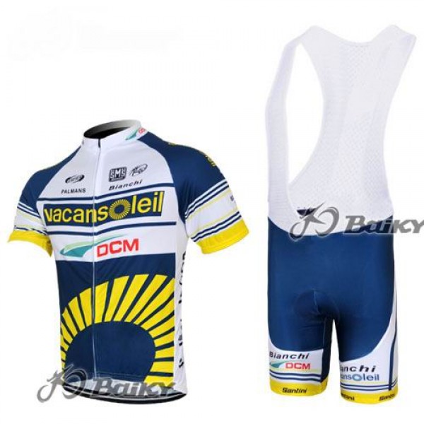2012 Vacansoleil-DCM Fahrradbekleidung Satz Fahrradtrikot Kurzarm Trikot und Kurz Trägerhose Weiß Blau Gelb 2012 Vacansoleil-DCM Fahrradbekleidung Satz Fahrradtrikot Kurzarm Trikot und Kurz Trägerhose Weiß Blau Gelb