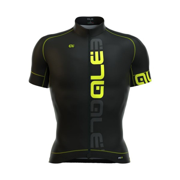 2016 ALE Graphics PRR Nominal-schwarz gelbs Fluo Radtrikot Kurzarm