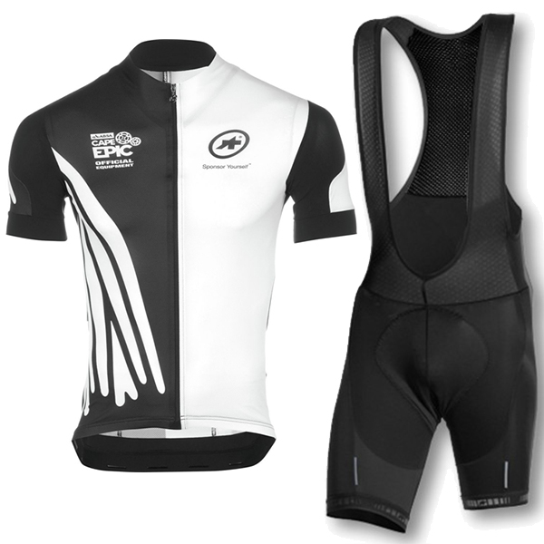 2016 Assos Weiß Schwarz Fahrradbekleidung Radtrikot und Trägerhosen Set