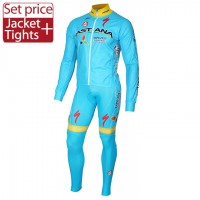 2016 Astana Team Fahrradbekleidung Satz Radtrikot Langarm und Lange Radhose
