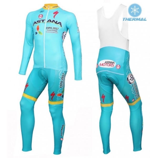 2016 Astana Pro Team thermisch Fahrradbekleidung Satz Radtrikot Langarm+Lang Trägerhose
