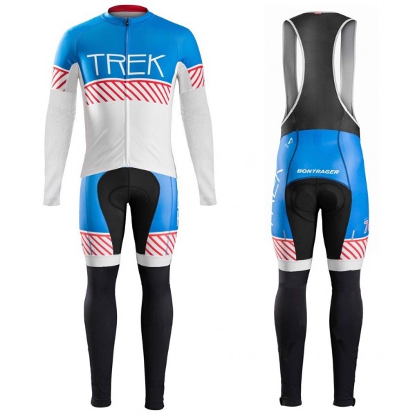 2016 Bontrager Trek Specter Cru Weiß-Blau Fahrradbekleidung Satz Radtrikot Langarm+Lang Trägerhose