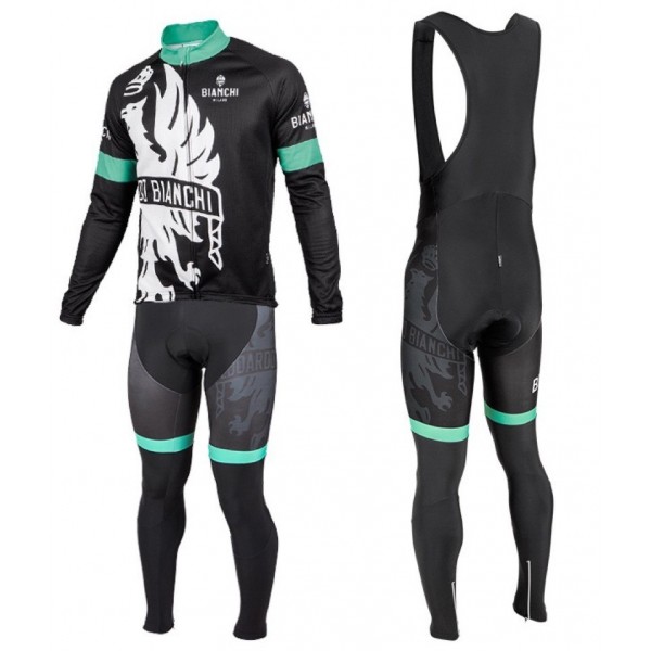 2016 Bianchi Milano Sorisole Schwarz-Grün Fahrradbekleidung Satz Radtrikot Langarm+Lang Trägerhose