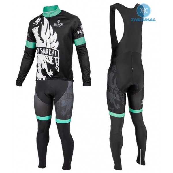 2016 Bianchi Milano Sorisole Schwarz-Grün thermisch Fahrradbekleidung Satz Radtrikot Langarm+Lang Trägerhose