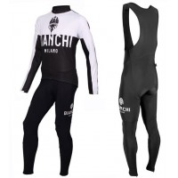 2016 Bianchi Milano Nalon Weiß-Schwarz Fahrradbekleidung Satz Radtrikot Langarm+Lang Trägerhose