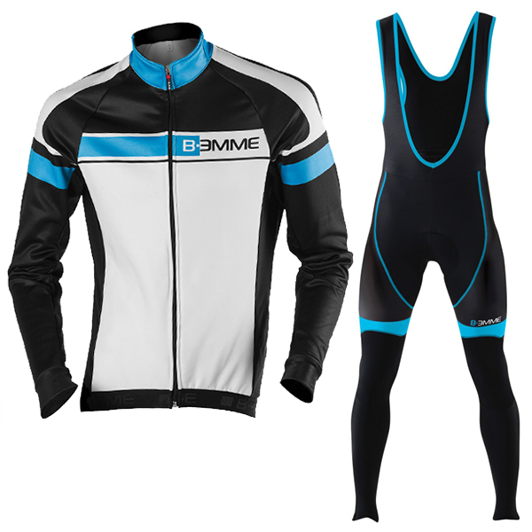 2016 Biemme blau schwarz Weiß Fahrradbekleidung Langarm Radtrikot und Trägerhosen Set