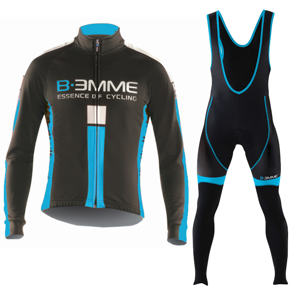 2016 Biemme schwarz blau Fahrradbekleidung Langarm Radtrikot und Trägerhosen Set