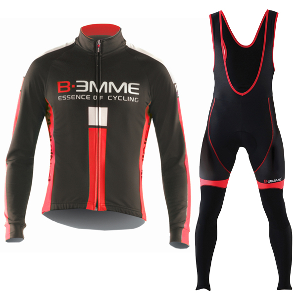 2016 Biemme schwarz rot Fahrradbekleidung Langarm Radtrikot und Trägerhosen Set