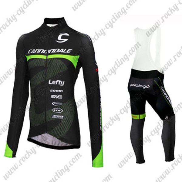 2016 Team Cannondale Winter Fahrradbekleidung Radtrikot Satz Langarm und Lange Trägerhose Schwarz Grün