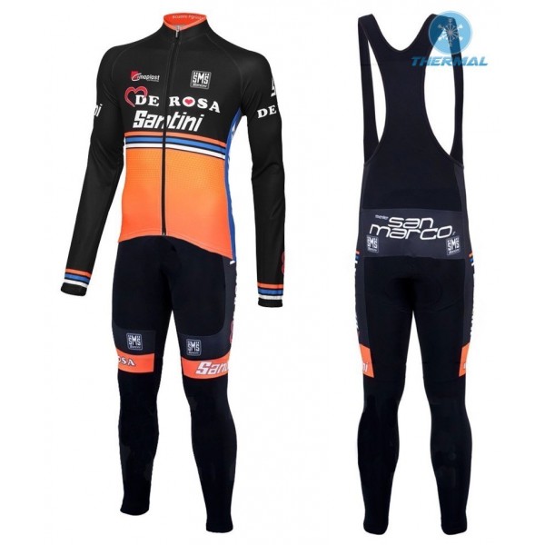 2016 Team DE-ROSA Schwarz-Orange thermisch Fahrradbekleidung Satz Radtrikot Langarm+Lang Trägerhose