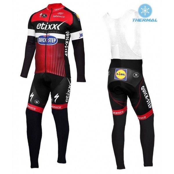 2016 Etixx-Quick Step TDF Ausgabe Rot thermisch Fahrradbekleidung Satz Radtrikot Langarm+Lang Trägerhose