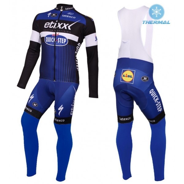 2016 Etixx-Quick Step Blau thermisch Fahrradbekleidung Satz Radtrikot Langarm+Lang Trägerhose