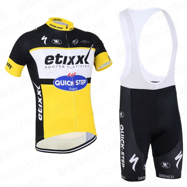 2016 ETIXX-QUICK STEP Fahrradbekleidung Satz Fahrradtrikot Kurzarm Trikot und Kurz Trägerhose Gelb