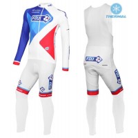 2016 Team FDJ Weiß thermisch Fahrradbekleidung Satz Radtrikot Langarm+Lang Trägerhose