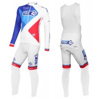 2016 Team FDJ Weiß Fahrradbekleidung Satz Radtrikot Langarm+Lang Trägerhose
