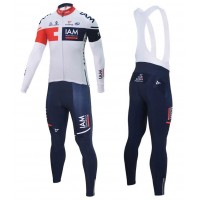 2016 Team IAM Weiß Fahrradbekleidung Satz Radtrikot Langarm+Lang Trägerhose