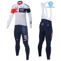 2016 Team IAM Weiß thermisch Fahrradbekleidung Satz Radtrikot Langarm+Lang Trägerhose