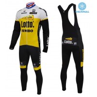 2016 Lotto-Jumbo Gelb thermisch Fahrradbekleidung Satz Radtrikot Langarm+Lang Trägerhose