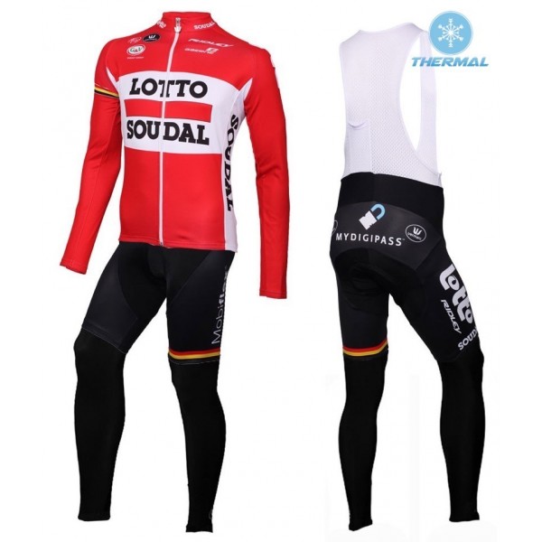 2016 Lotto Soudal Rot thermisch Fahrradbekleidung Satz Radtrikot Langarm+Lang Trägerhose