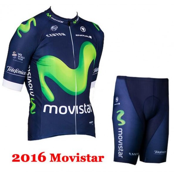 2016 Movistar Radbekleidung Radtrikot Kurzarm und Fahrradhosen Kurz