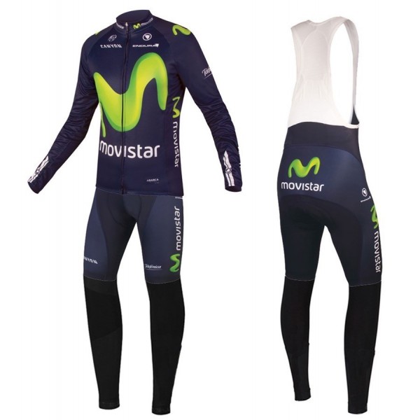 2016 Movistar Team Fahrradbekleidung Satz Radtrikot Langarm+Lang Trägerhose