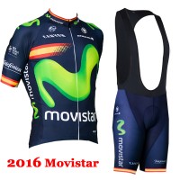 2016 Movistar Fahrradbekleidung Satz Fahrradtrikot Kurzarm Trikot und Kurz Trägerhose 03