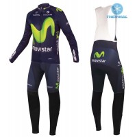2016 Movistar Team thermisch Fahrradbekleidung Satz Radtrikot Langarm+Lang Trägerhose
