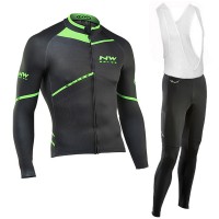 2016 Northwave Grün Schwarz Fahrradbekleidung Langarm Radtrikot und Trägerhosen Set