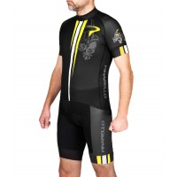 2016 Pinarello Corsa Rhino schwarz-gelb Fahrradbekleidung Satz Radtrikot Kurzarm+Kurz Trägerhose