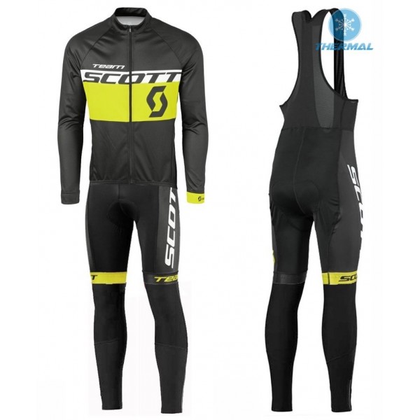 2016 Scott Team Schwarz-Gelb thermisch Fahrradbekleidung Satz Radtrikot Langarm+Lang Trägerhose