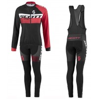 2016 Scott RC Schwarz-Rot Damen Fahrradbekleidung Satz Radtrikot Langarm+Lang Trägerhose
