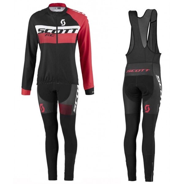 2016 Scott RC Schwarz-Rot Damen Fahrradbekleidung Satz Radtrikot Langarm+Lang Trägerhose 2016 Scott RC Schwarz-Rot Damen Fahrradbekleidung Satz Radtrikot Langarm+Lang Trägerhose