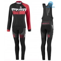 2016 Scott RC Schwarz-Rot Damen thermisch Fahrradbekleidung Satz Radtrikot Langarm+Lang Trägerhose