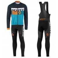 2016 Scott RC Schwarz-Gelb-Blau Fahrradbekleidung Satz Radtrikot Langarm+Lang Trägerhose